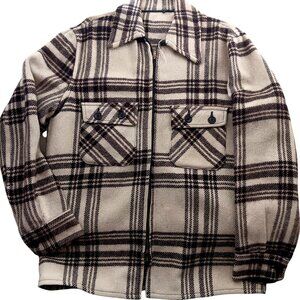 Vintage Mackinaw Wool Jacket 1950's Beige Brown Plaid Wool Talon Zip Rockabilly